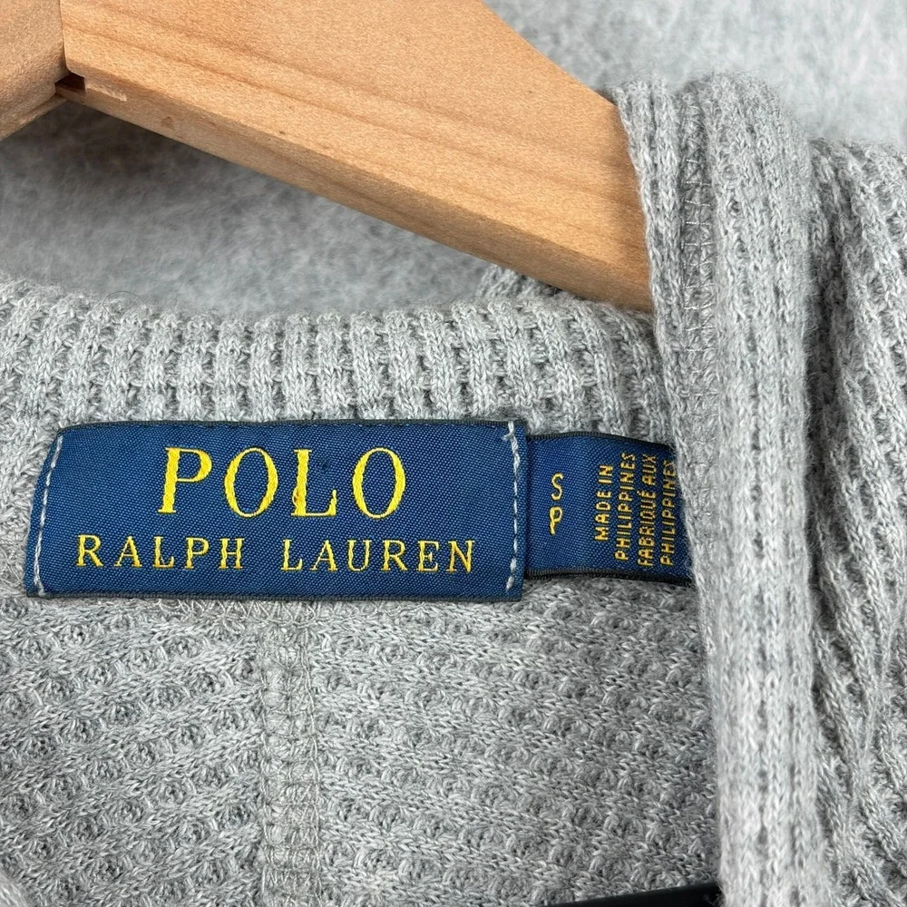 Polo Ralph Lauren Hoodie Mens Small Gray Heather Waffle Knit Thermal Pullover